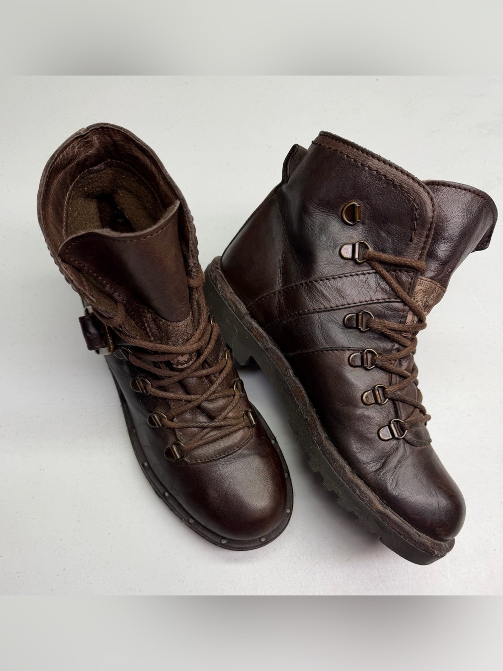 Simard Brown Leather Lace-Up Buckle Ankle Boot Made in Italy Size 37 Fall Sale